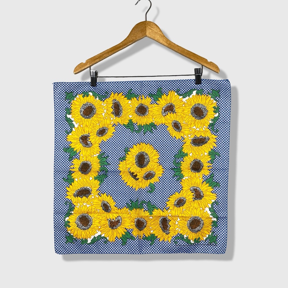 Springs Bandana Scarf Unisex OS Blue Gingham Sunflower‎ Cottagecore Vintage